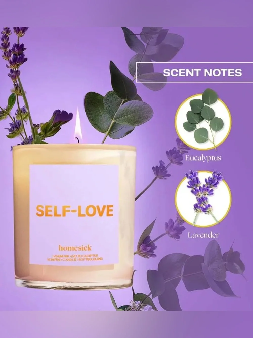Homesick Scented Candles For Home in Self-Love 7.5 oz Natural Soy Wax Blend